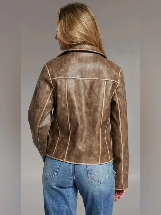 Like New BKE Buckle Asymmetrical Faux Leather Cropped Moto Jacket - Picture 14 of 16